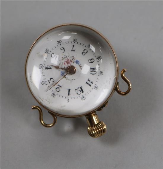 A yellow metal mounted globe pendant watch, inscribed Grace en verso, 32mm.